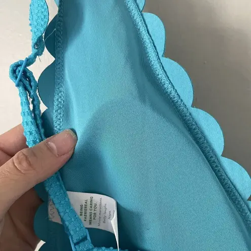 Aerie Size S Blue Scalloped Edge Triangle Back Tie Swim Top Spring Summer Beach