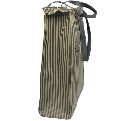 Ladies Large Tote Bag Purse ~ Khaki Green Tan & Black Stripe ~ Shopping HandBag