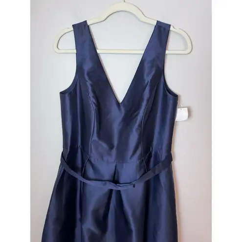 Alfred Sung Midnight Blue V Neck High Low Sleeveless Belted Satin Gown D723S 14R