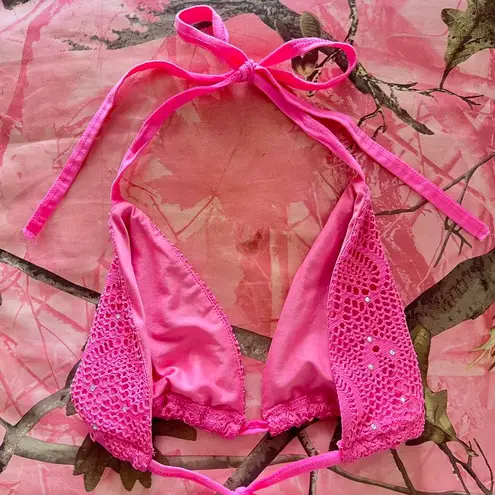 Y2K hot pink sparkly triangle bikini top