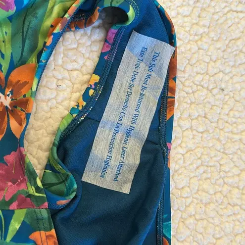 Kona Sol Tropical Print Shirred Full Coverage One Piece Swimsuit Sz L