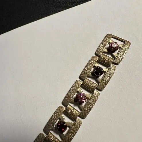 Women’s Bronze Gold Tone Red & Pink Rhinestone Tennis Bracelet 7 Inch