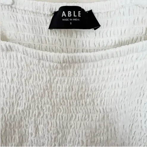 Able White Smocked Long Balloon Sleeves Crop Top Size Small Square Neck