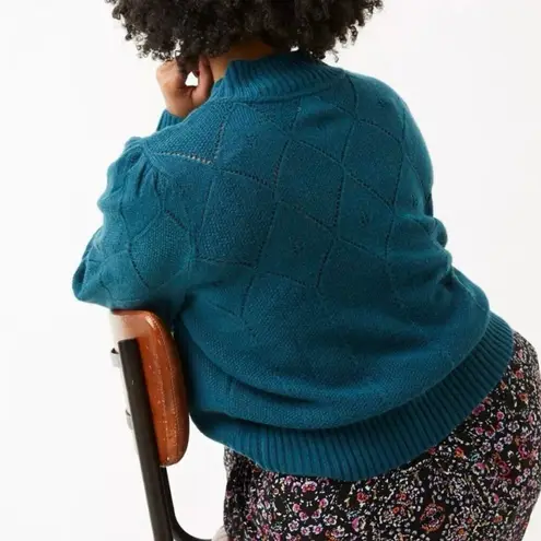 Fat Face UK Lara pointelle wool blend jumper sweater 14 Blue