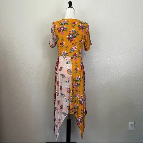 Oddi Boho Mixed Floral Button Down Handkerchief Midi Dress, Sz Small