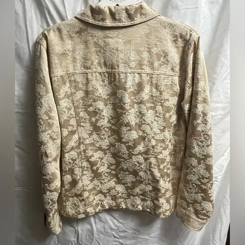 Susan Graver QVC Style Oriental Jacquard Jacket Blazer Gold Beige White Print