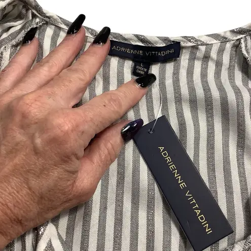 Adrienne Vittadini  White Grey & Silver Striped Blouse BRAND NEW W/Tags