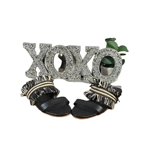 Kaanas Black Tahiti Frayed Boho Sandal Women Sz 6