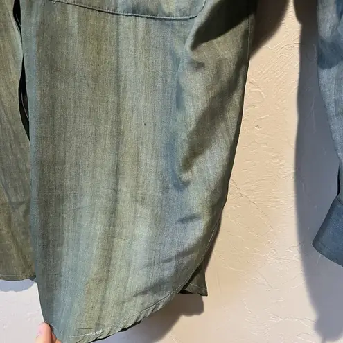 Vintage Silk Button Up Shirt Blouse Small Tie Dye Indie Classic Army Green Cute