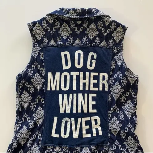 Via Penny Lane Reworked Apparel | Dog Mother Wine Lover Brocade Denim Vest M Size M