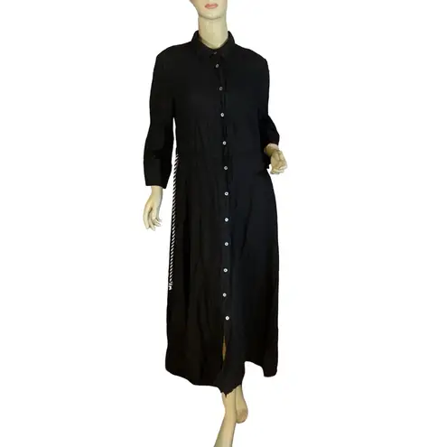 Francesca Bettini BLACK LINEN BLEND BUTTON DOWN SHIRT DRESS W/BELT (M)