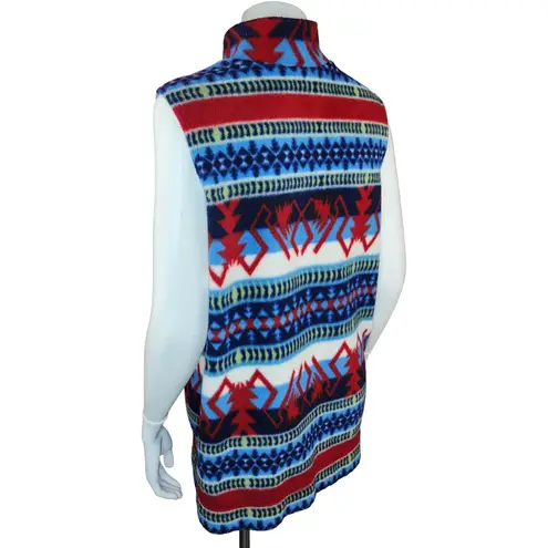 Denim & Co Womens Medium Aztec Print Full-Zip Fleece Collared Vest Polyester