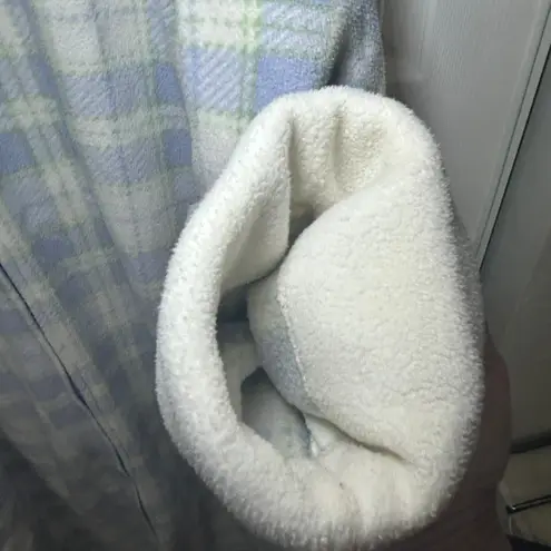 Laura Ashley Vintage Fleece Robe Housecoat Large Zip Front Plaid Sherpa 90s Y2K