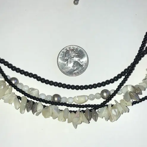 Chic Black and White Layered Beaded Boho Necklace
