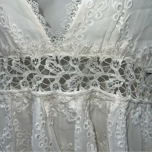 Zimmermann Off-White Women's Embroidered Eyelet Silk Romper w/Spaghetti Straps-0