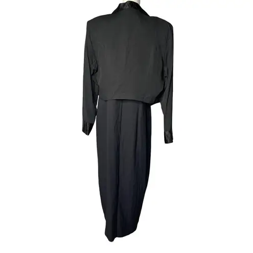 Alexis Vintage 80s 90s  Womens 2 pc Black Long Tuxedo Dress with Jacket Size L