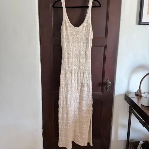 Saltwater Luxe Cream Crochet Knit Sweater Midi Dress Boho Beachy Festival Large