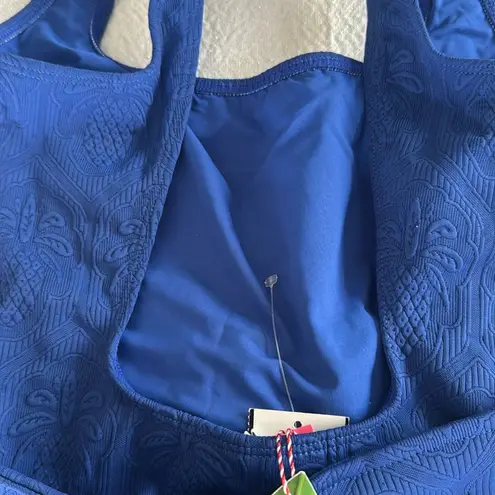 Farm Rio Women's Blue Matelasse Pineapple Belted One-Piece Swimsuit,Medium, $240