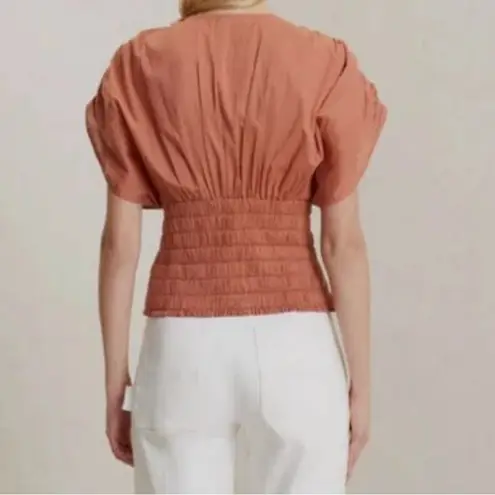 ALC Frank A.L.C. Luna Shirred V Neck Cotton Top in Armagnal Dusty Coral size 0 $295