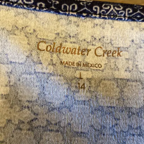 Coldwater Creek Round Neck Blue Printed Short Sleeve Top Size L