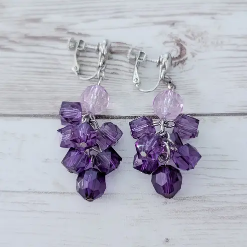 Vintage Clip On Earrings Stunning Extra Long Purple Dangle Statement