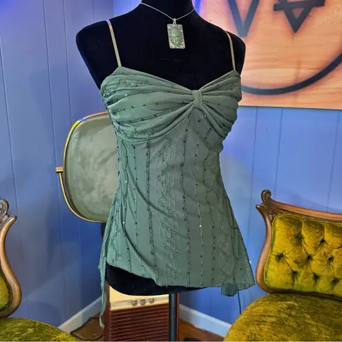 Vintage Y2K Belle Amie Asymmetrical Dark Green Spaghetti Strap Fairycore Top Size undefined