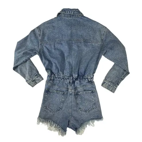 Brooklyn Karma Denim Long Sleeve Romper Shorts Women’s Small  Journey Distressed