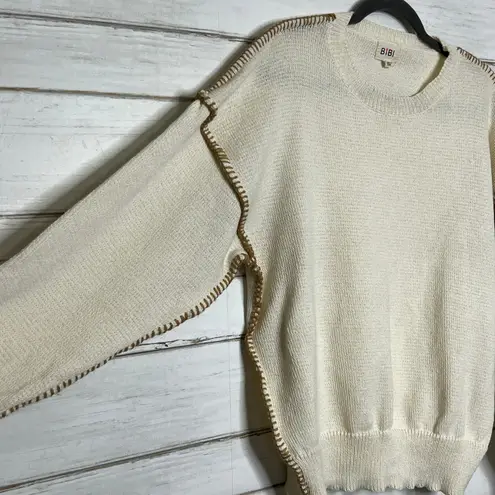 Bibi Cream Crew Neck Pullover Knit Sweater Size Medium