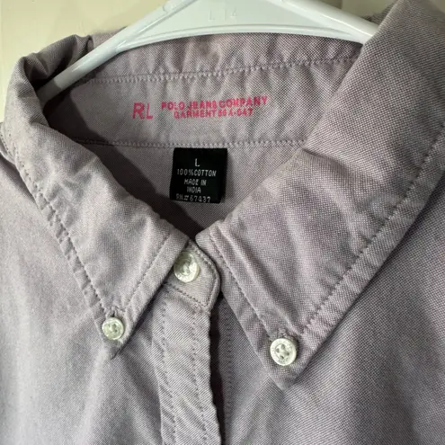 Polo Jeans Company Button Down Shirt Long Sleeve Cotton RL Logo Lavender Large Purple