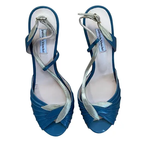 Patricia Blanchet Blue & Light Gold Art Deco Slingback Size 37/ US 6.5