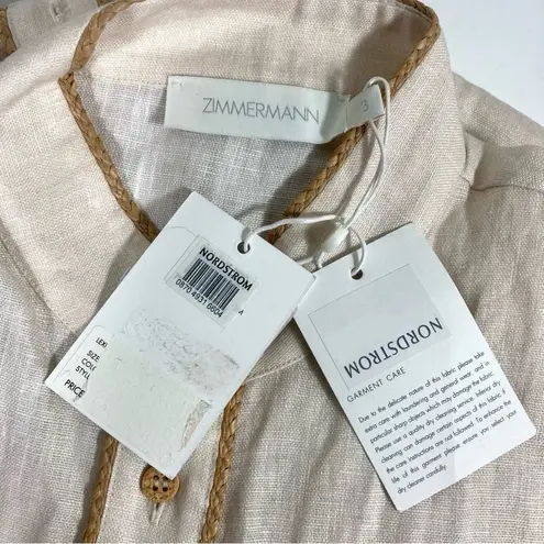 Zimmermann Lexi Tropical Floral Raffia Trim Button Up Shirt Ivory Palm 10 NWT