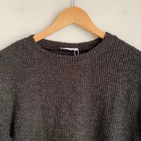 ZARA Basic Ribbed knit loose fit tops Gray Small