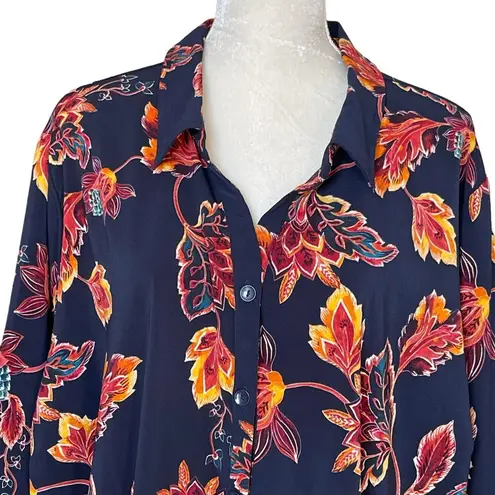 Catherines Women’s Leaf Floral Print Tunic Blouse Shirt Plus Size 3X Navy Orange