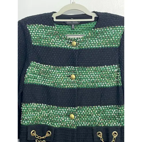 Ming Wang Jacket XS Black Green Tweed Gold Chains Holidays Preppy Twee NWOT