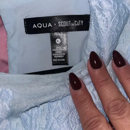 ✨Aqua Scout The City Light Blue Floral Ruffle Long Sleeve Mini Dress Women XL