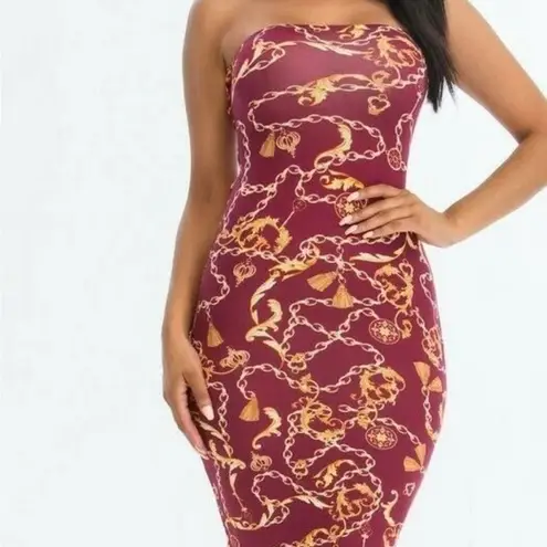 NWT capella New Burgundy Chain Print Criss Cross Back Dress small Red