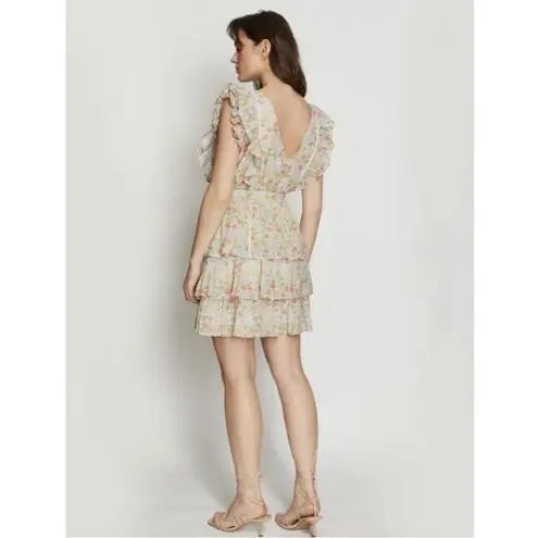 Anthropologie  Love The Label Ines Dress Ivory Floral Tiered Ruffle Mini NWT S