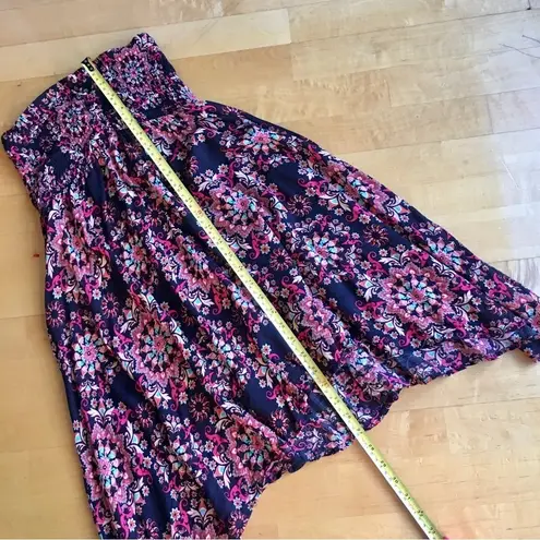 Feathers Strapless Abstract Print Dress, Beach Cover Up, Black, Red, Size M Black Size M