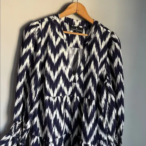 Tuckernuck Pomander Place Kenzo Ikat Navy Blue White Mini Dress Size M