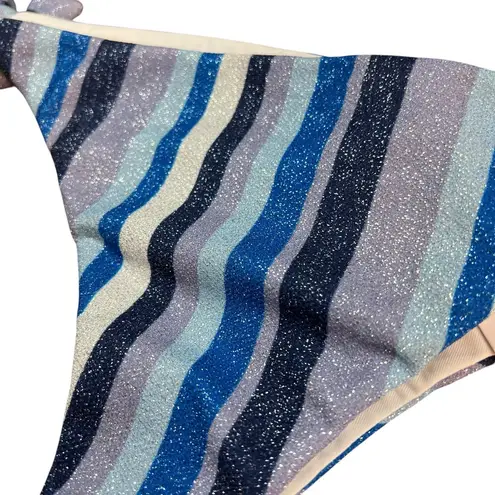 Calzedonia Cobey Riga Shine Striped Tie-Side Bikini Bottoms Blue Size Large New