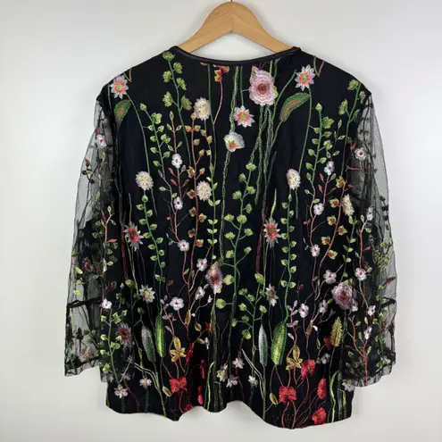 Drapers & Damons Floral Embroidered Sheer Mesh Zip Front Jacket 2X Cottage Boho Black