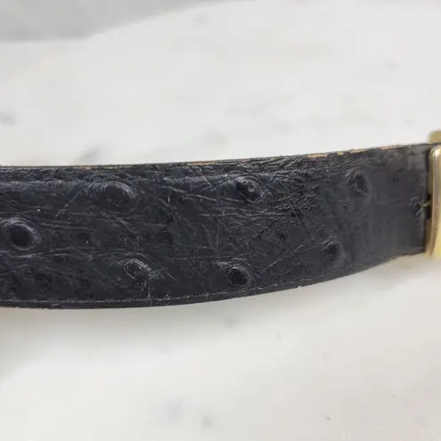 Vintage Mens Belt 36/90 Black Genuine Leather Ostrich Gold Box Frame Buckle