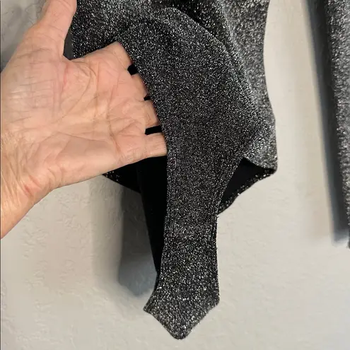 Love j Sparkly Silver Black Bodysuit Rhinestone Strap Long Sleeve Glam Going Out NYE