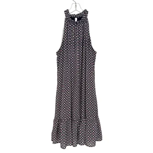 Leslie Fay Halter Geometric Babydoll Dress Women's 14 Navy Dainty Hippie Boho