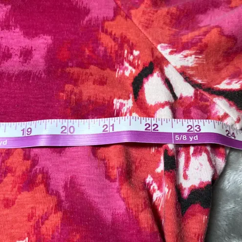 Karen Scott Tunic Top Womens 3X Pink/Orange Abstract Print V Neck Lace Trim Arts
