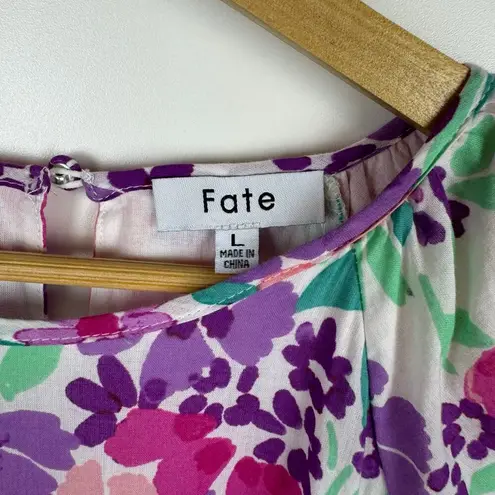 Fate Women Frances Floral Pleated Skirt Dress Sz L Puff Sleeve Colorful Feminine Pink Size L