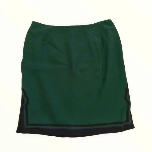 Ellen Tracy Linda Allard Wool Mini Skirt Ever Green Black Zip Up Back Size 12