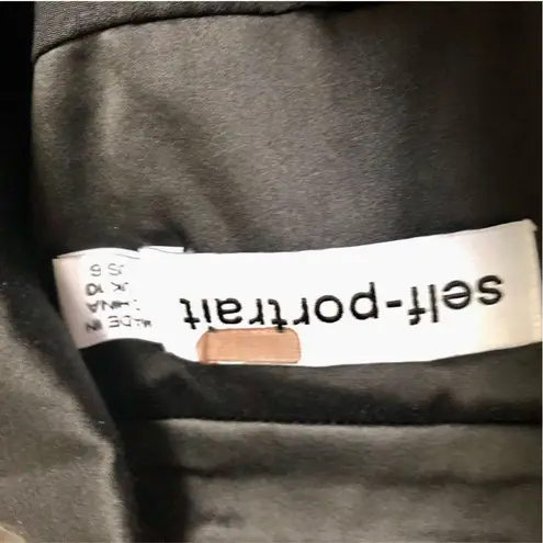 Self Portrait Self-Portrait Tailoring Peplum Blazer Vertical Stripes Black & Tan Flattering 6