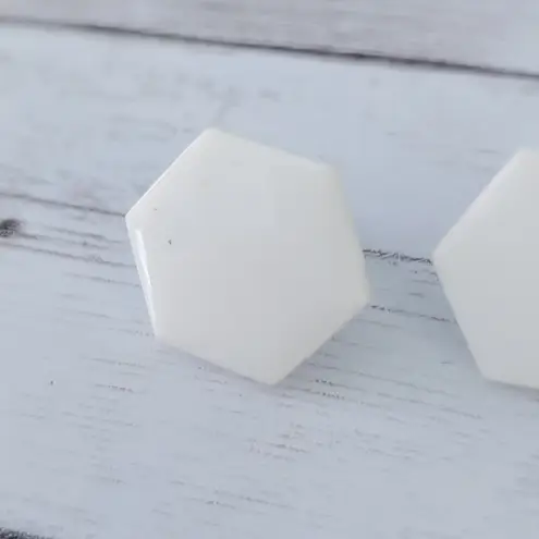 Vintage Clip On Earrings Cream Hexagon Shape