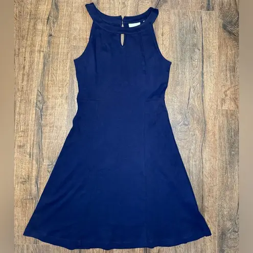 NY & Co Navy Blue Halter High Neck Fot & Flare Dress Blue
